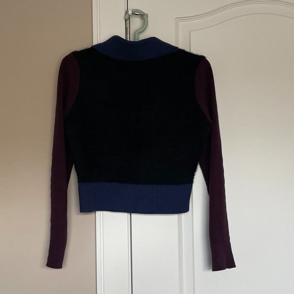 Jendes Mohair Colorblock Cardigan Purple Black Sweater Size S - Picture 3 of 8